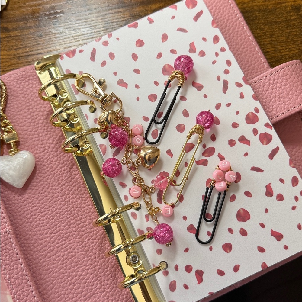 Elegant Pink and Gold Binder Charm with matching paperclips